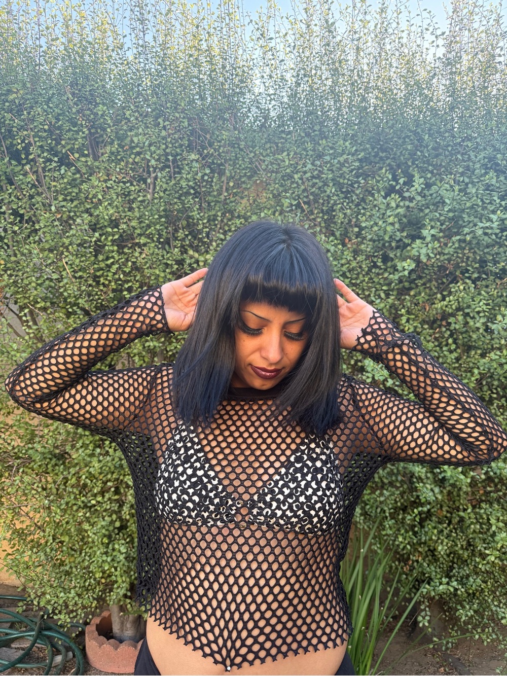 Black Fishnet Long Sleeve Crop Top
